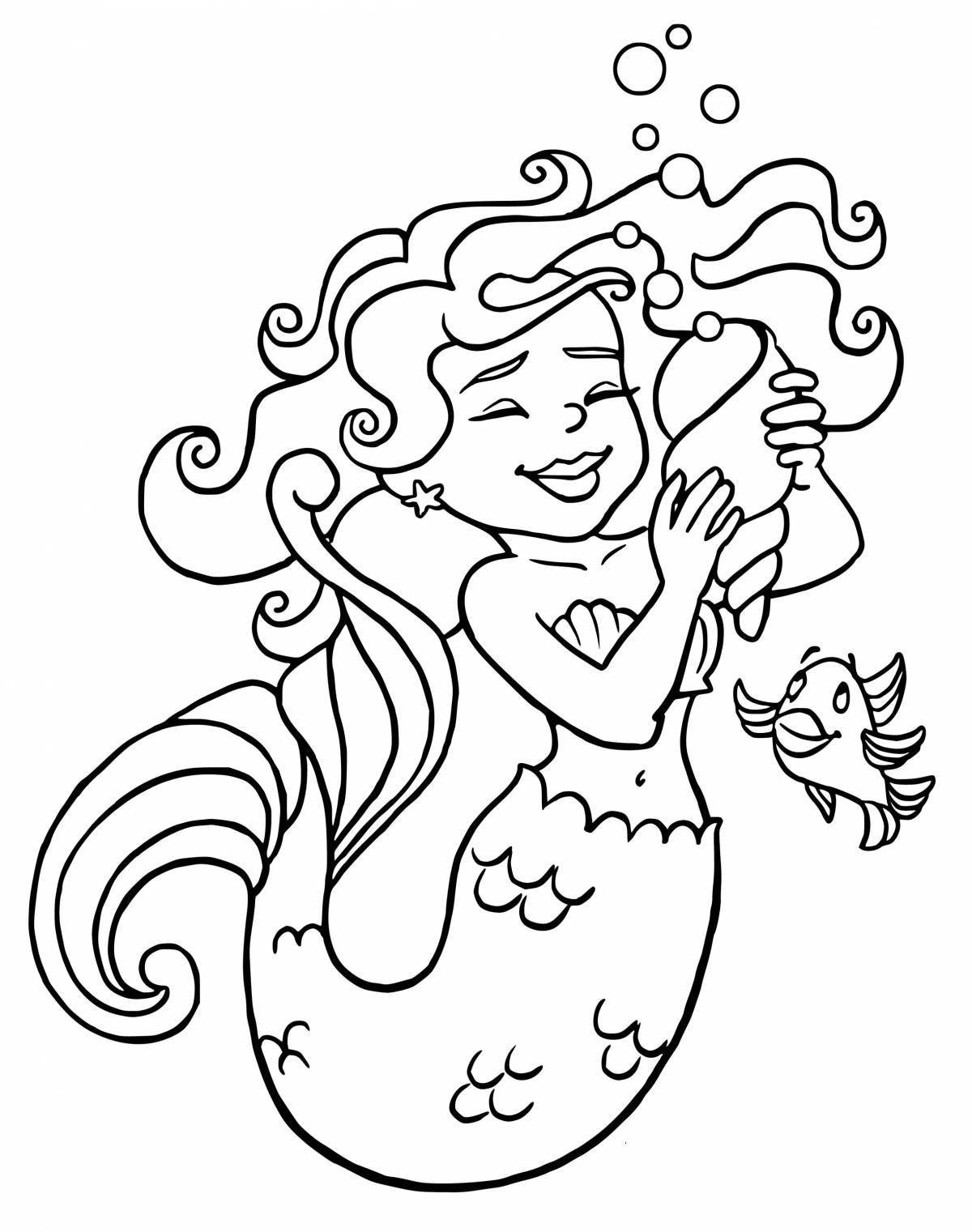 Beautiful coloring drawing of a mermaid