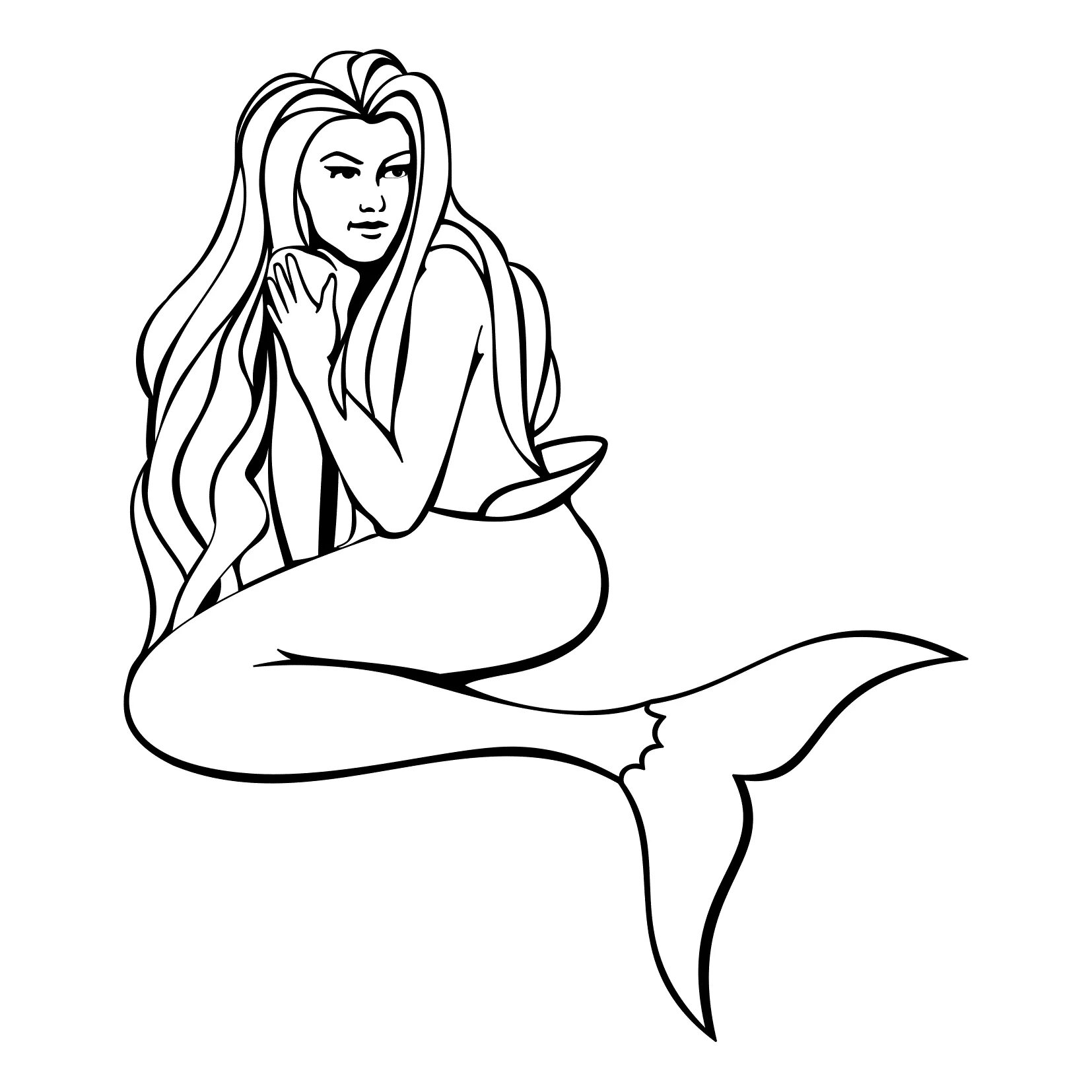 Poetic coloring drawing of a mermaid