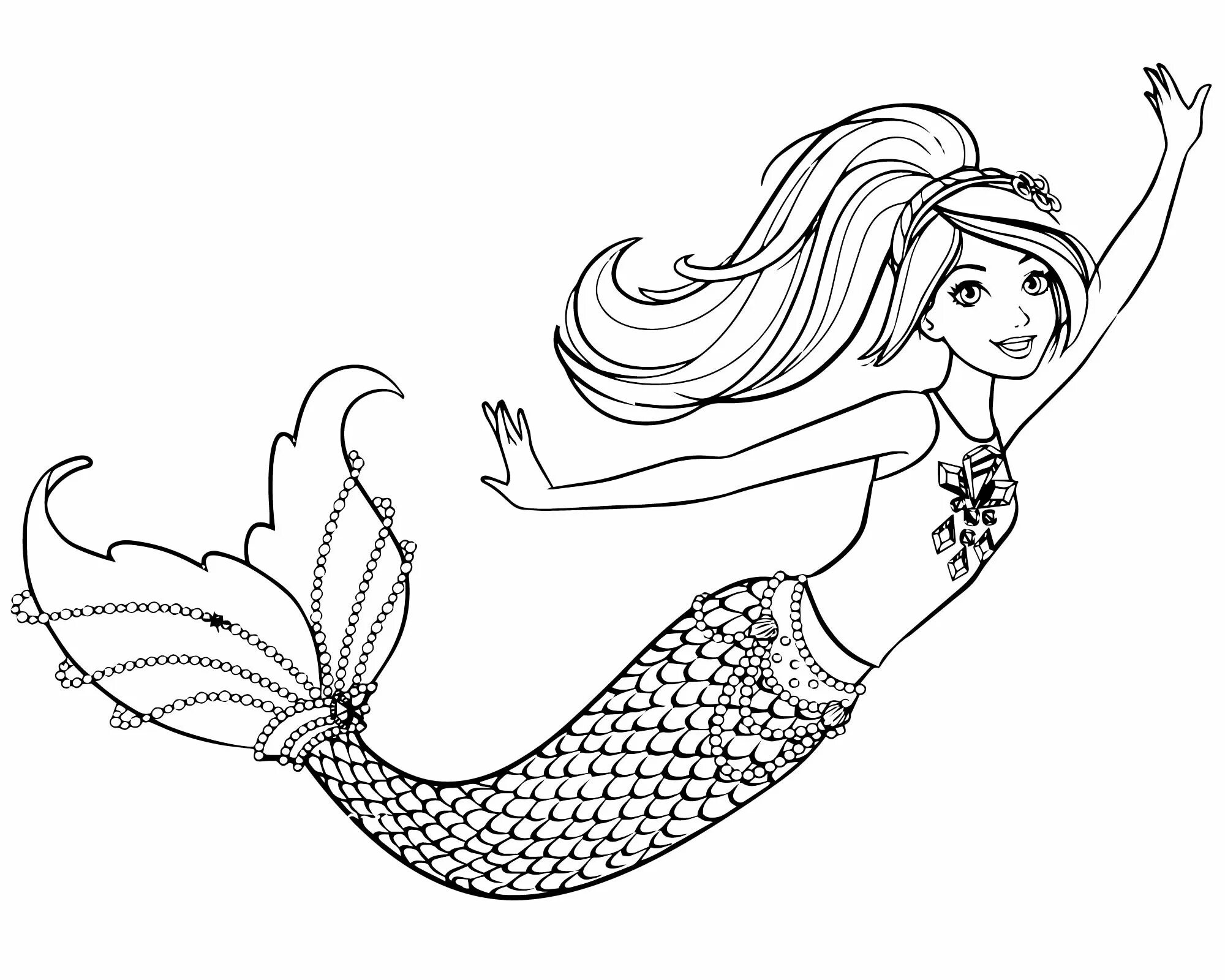 Radiant coloring page drawing of a mermaid