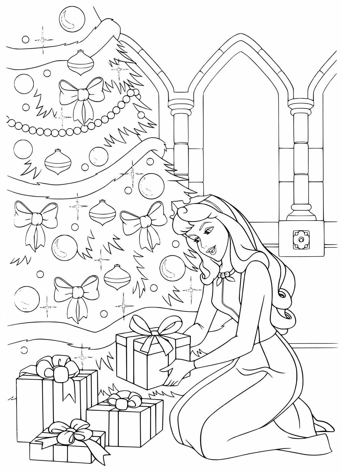 Радостная раскраска рождественская принцесса