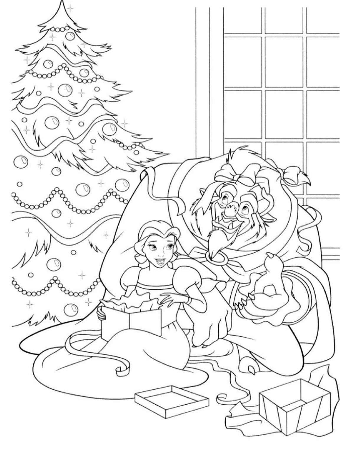 Ornate Christmas princess coloring page