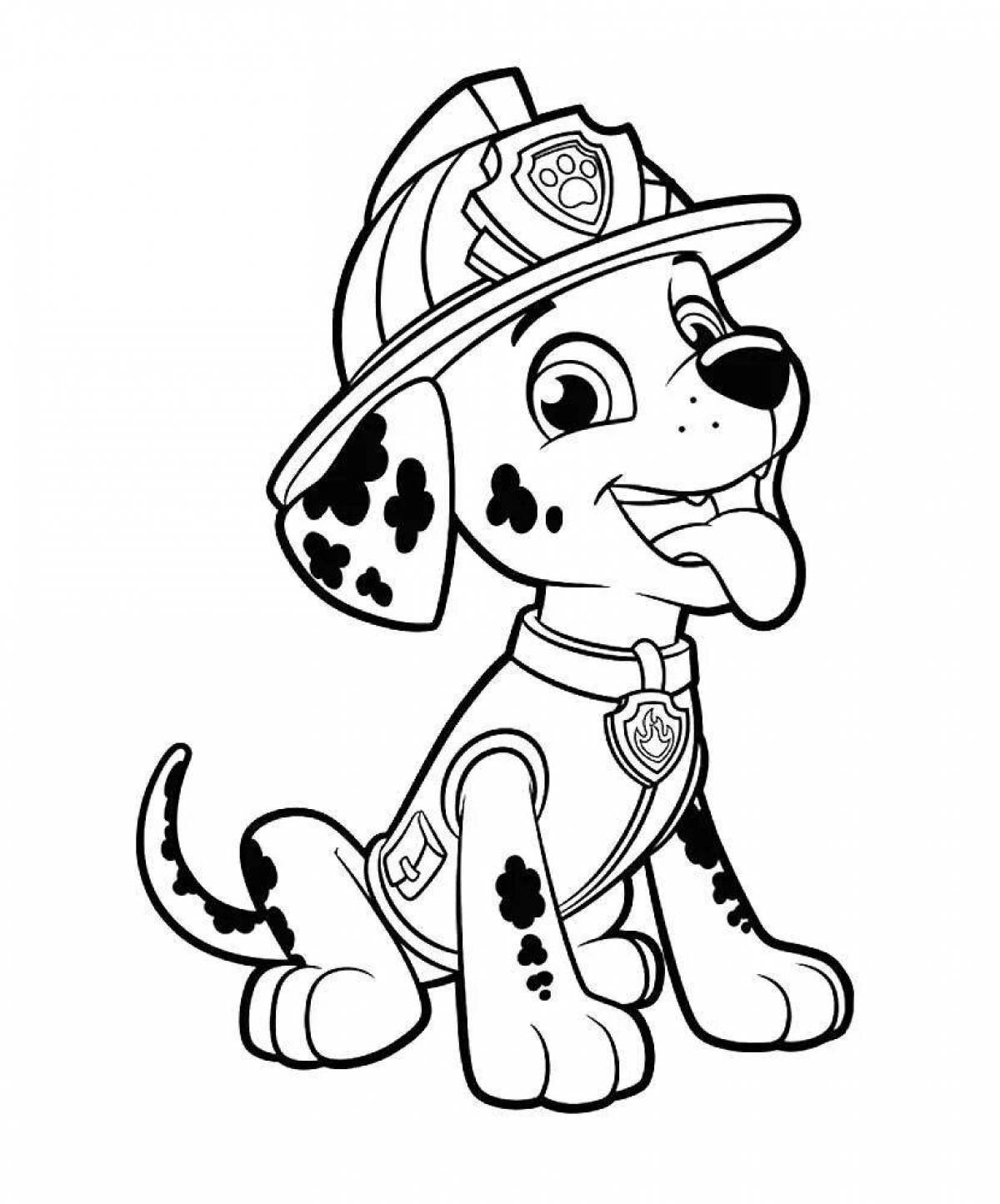 Анимированная страница раскраски огненной собаки