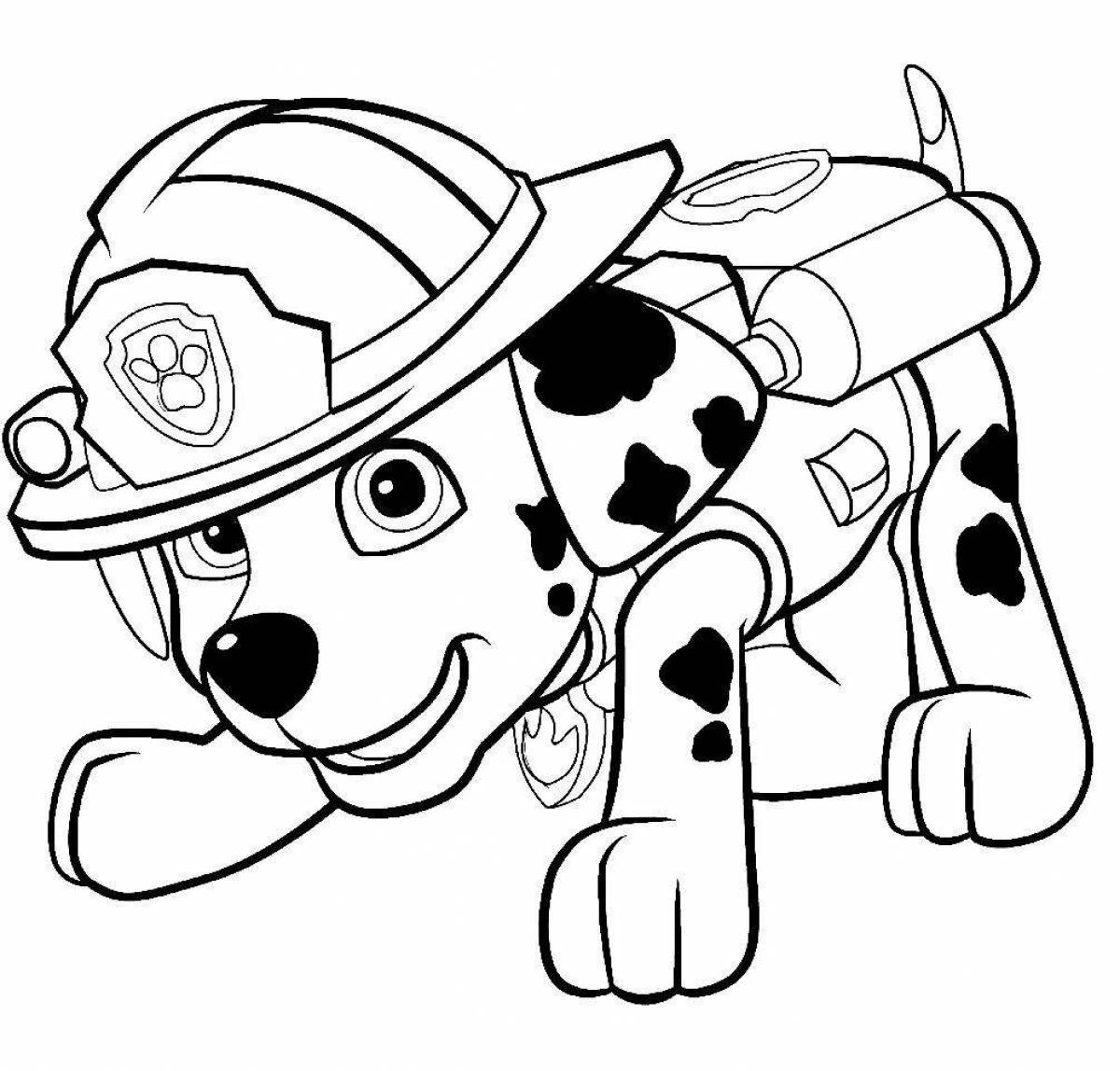 Coloring book excited fire dog