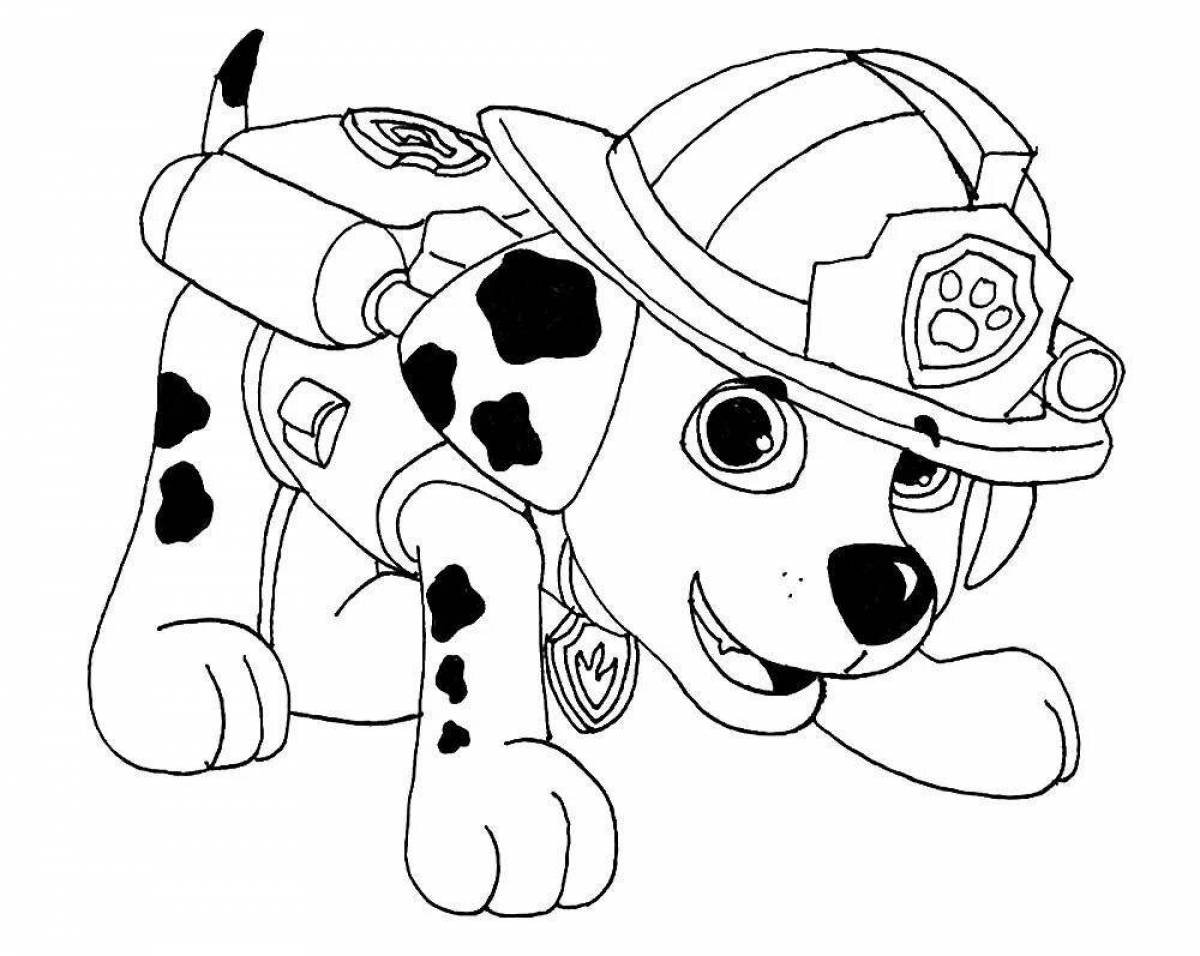 Coloring book brave fiery dog
