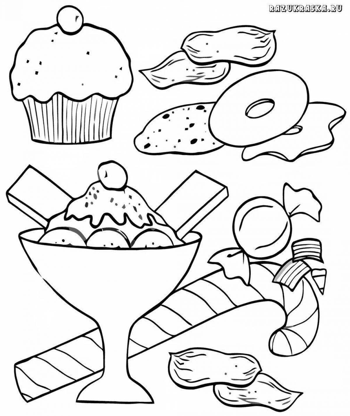 Colorful coloring page for kids with food