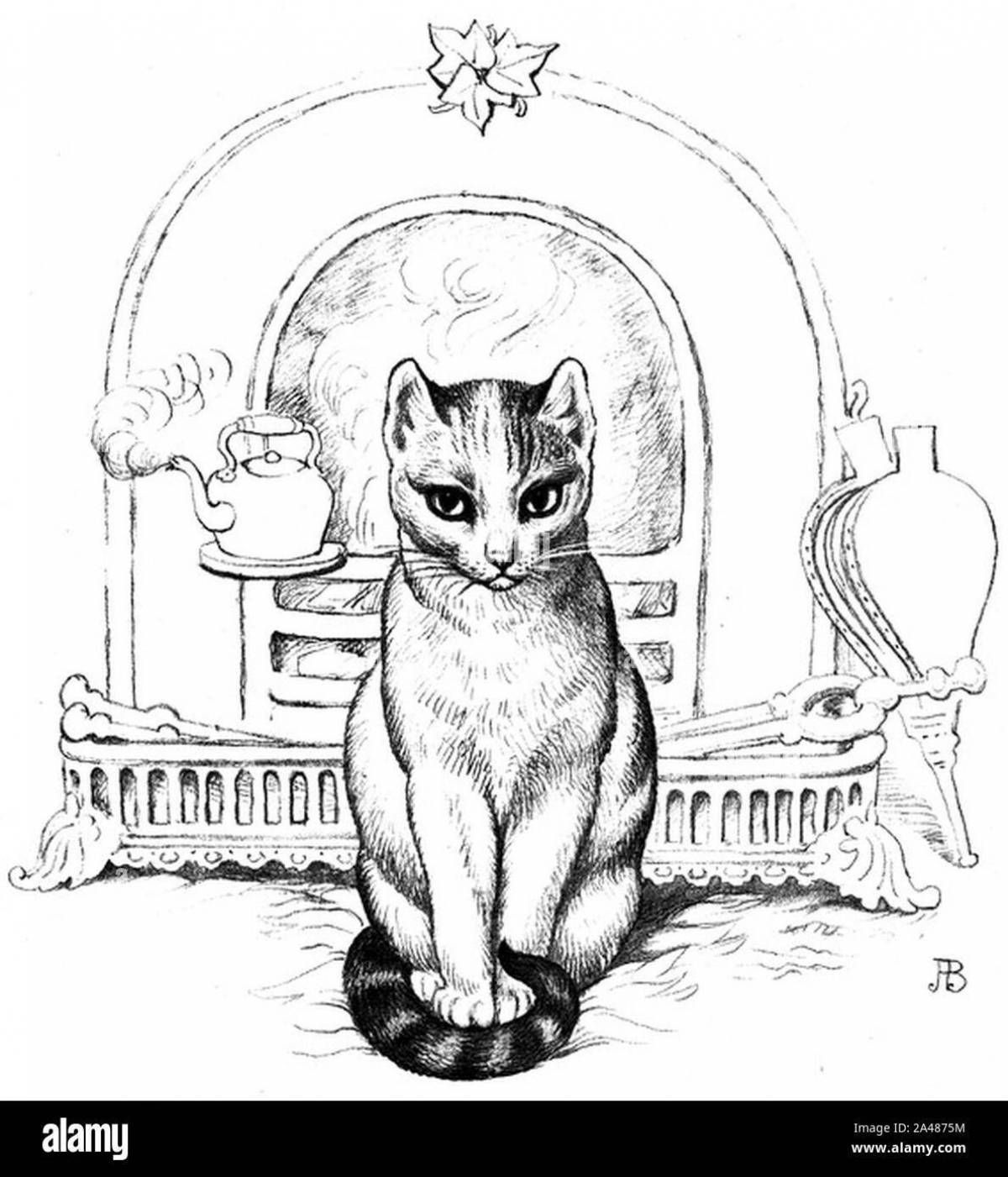 Playful sitting cat coloring page