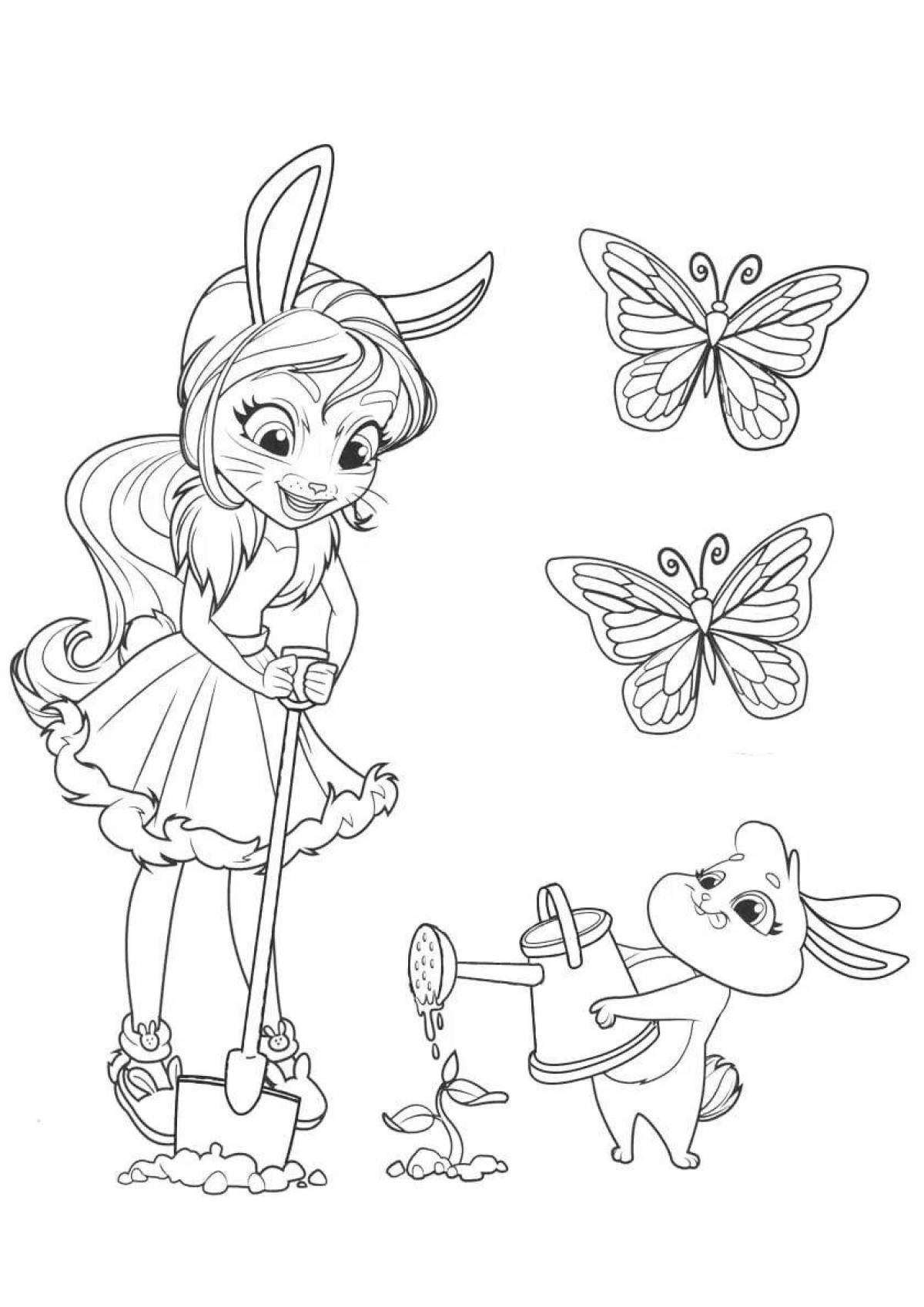 Joyful coloring page bunny doll