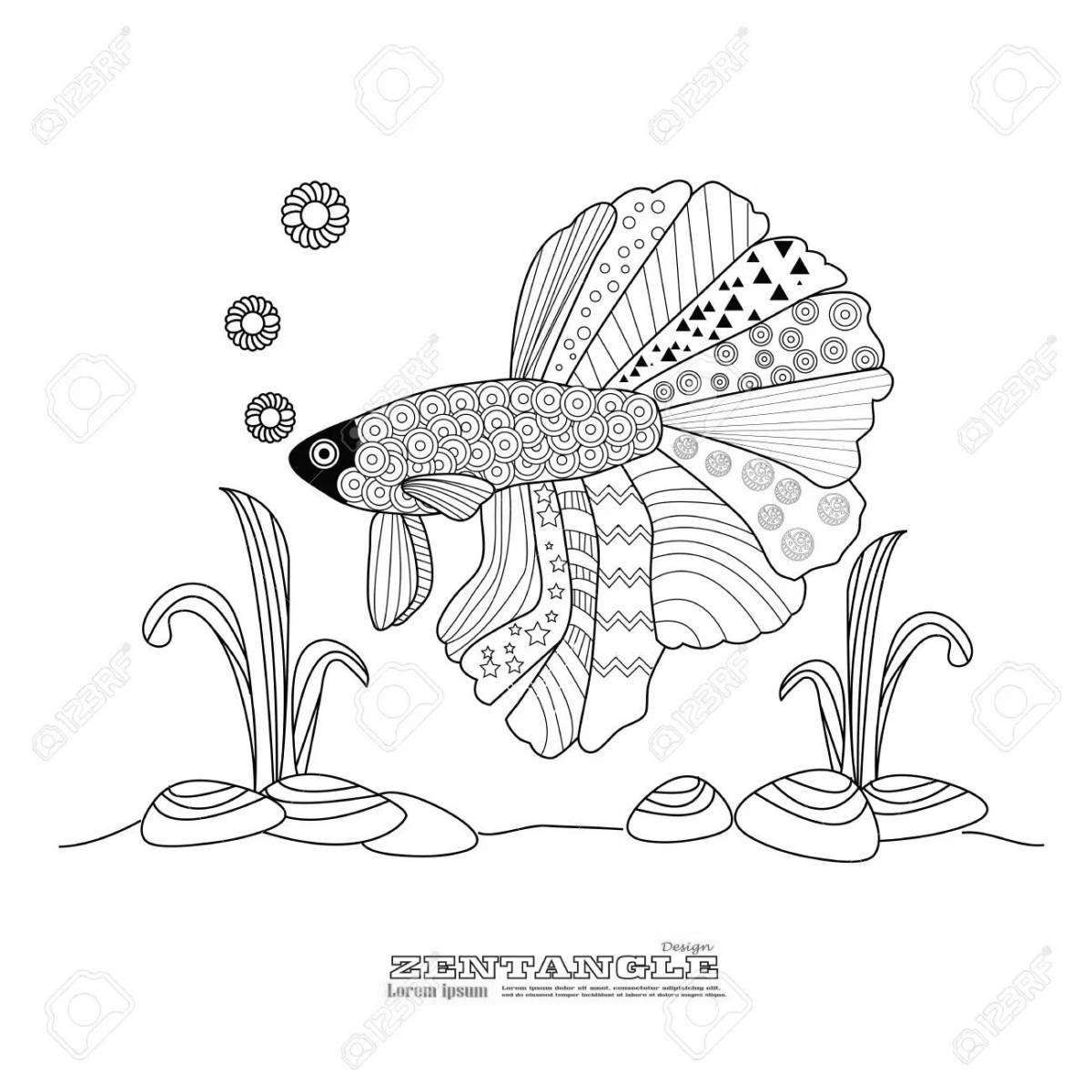 Coloring book shiny guppy fish