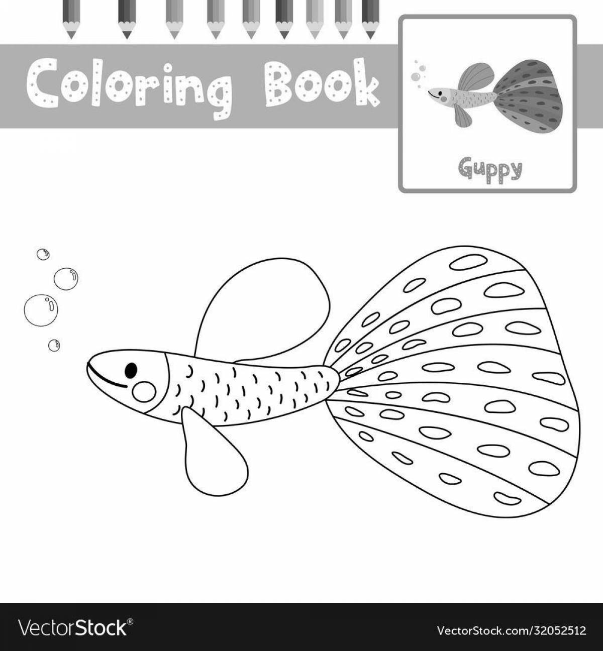 Coloring book sparkling guppy fish