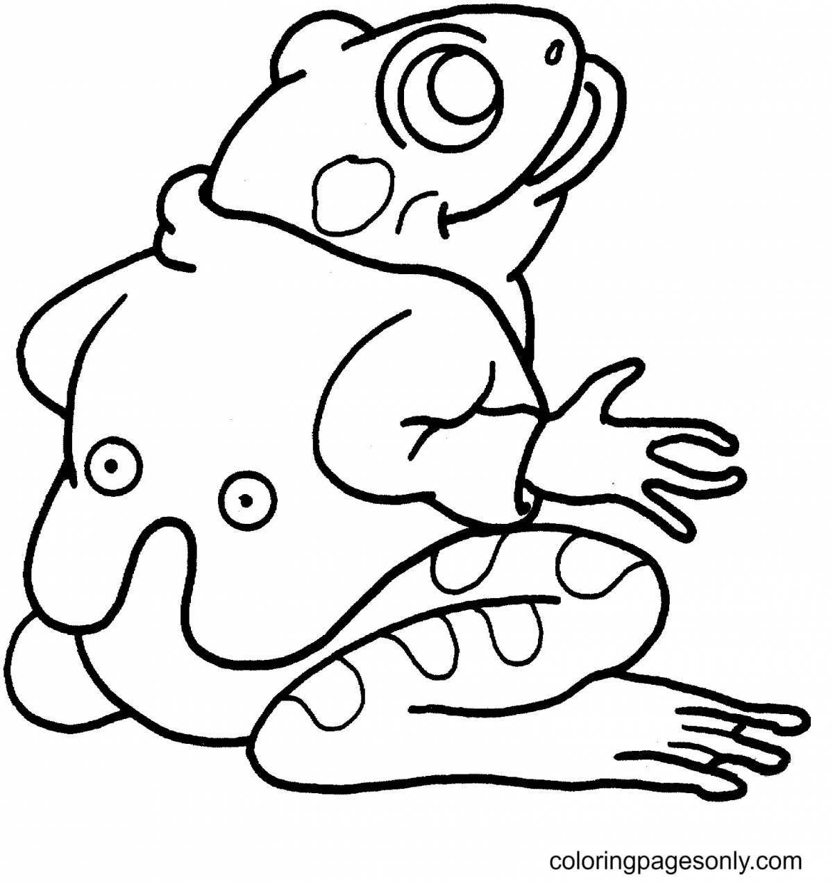 Радостная мультяшная лягушка-раскраска
