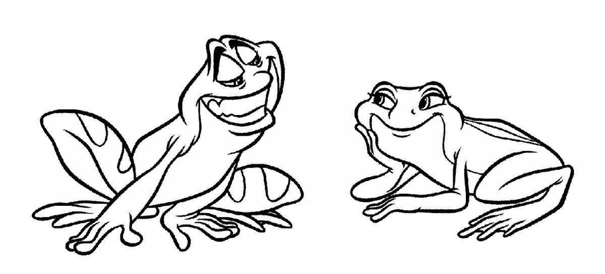 Страница раскраски счастливой мультяшной лягушки
