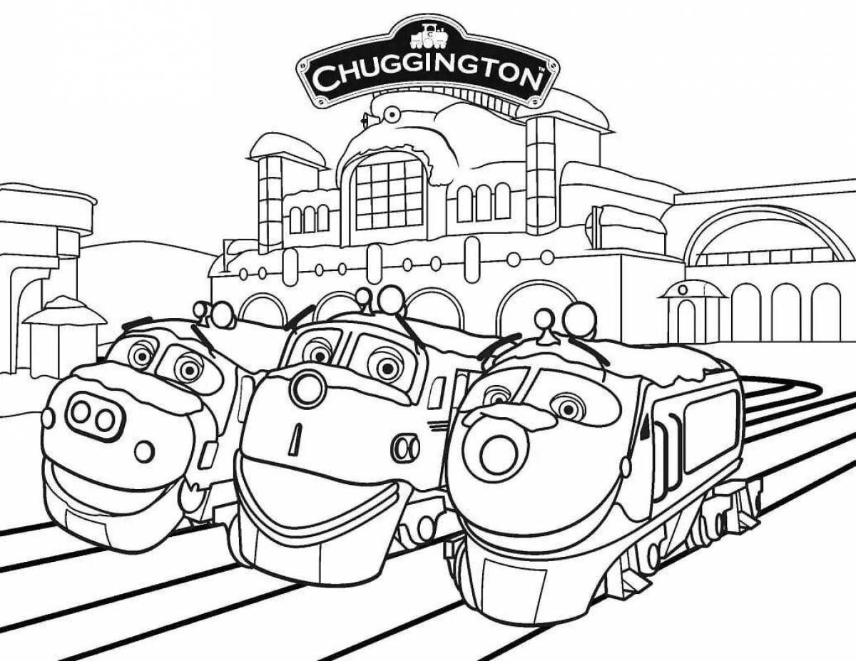 Раскраска Паровозики Чаггинтона на вокзале