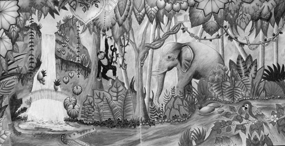 Удивительная страница раскраски джунглей - lush