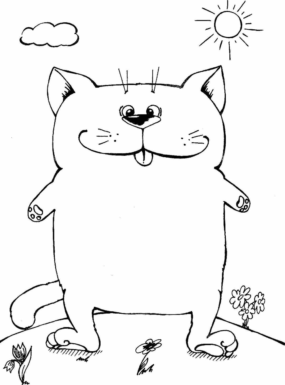 Забавная раскраска пухлого кота