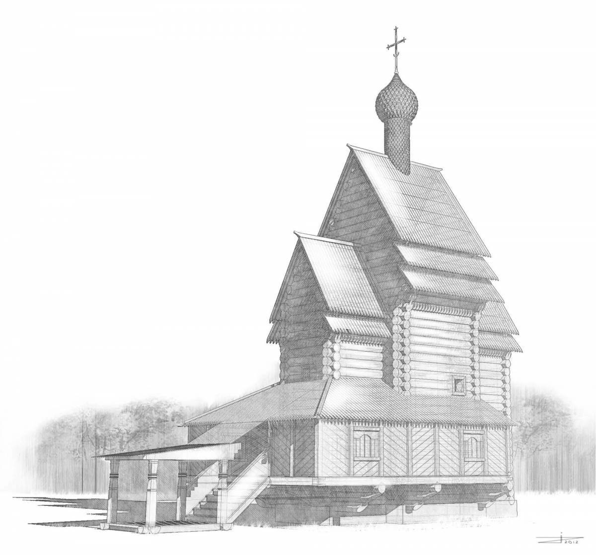 Charming wooden architecture coloring page