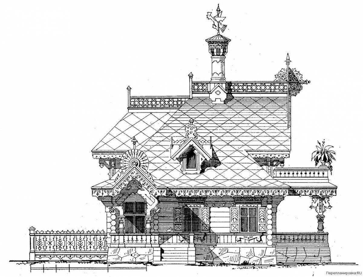 Great wooden architecture coloring book