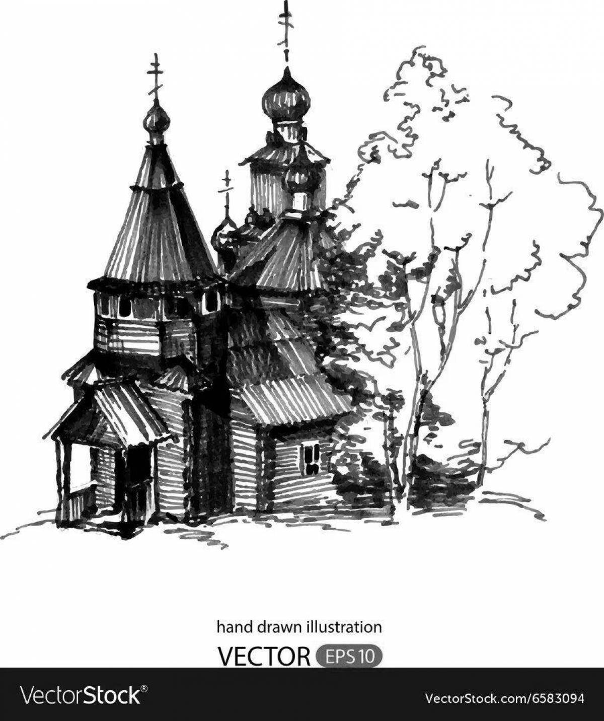 Great wooden architecture coloring page