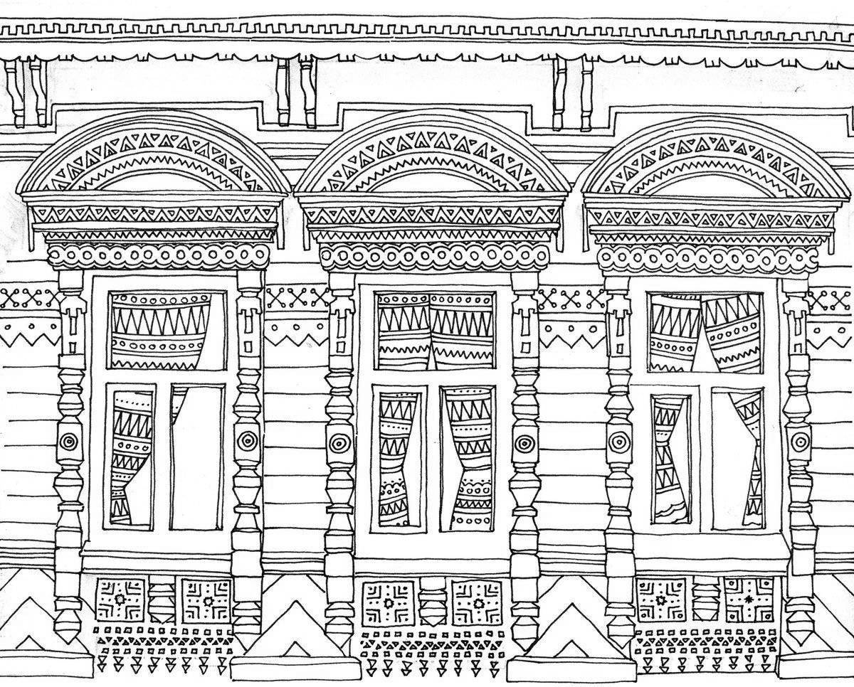 Awesome wooden architecture coloring page