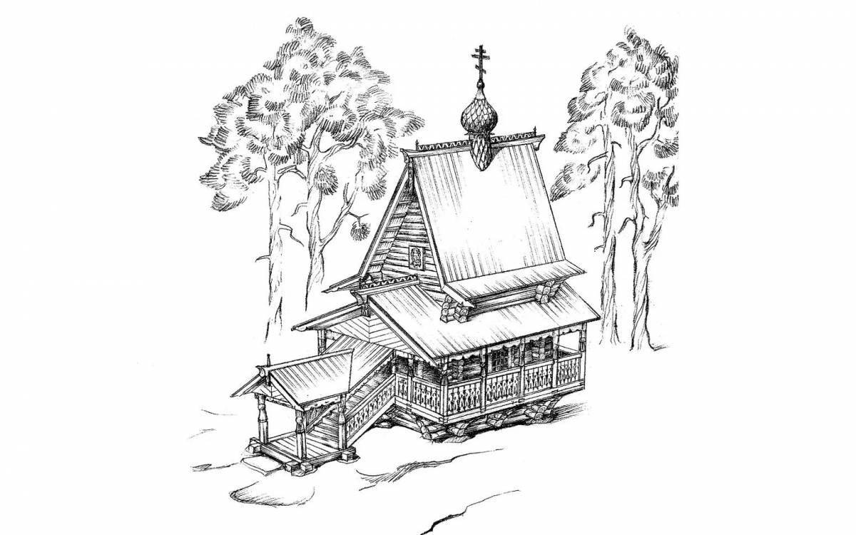 Amazing wooden architecture coloring page