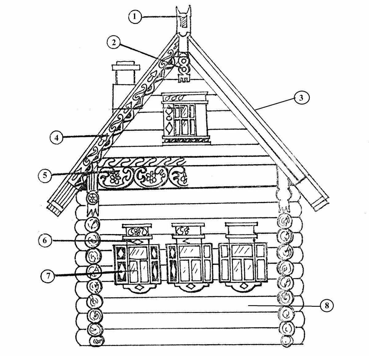 Coloring book beautiful wooden architecture