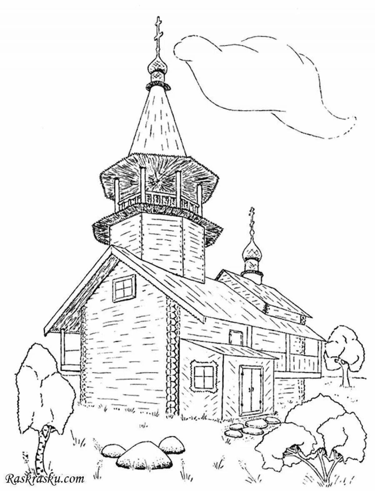 Charming wooden architecture coloring book