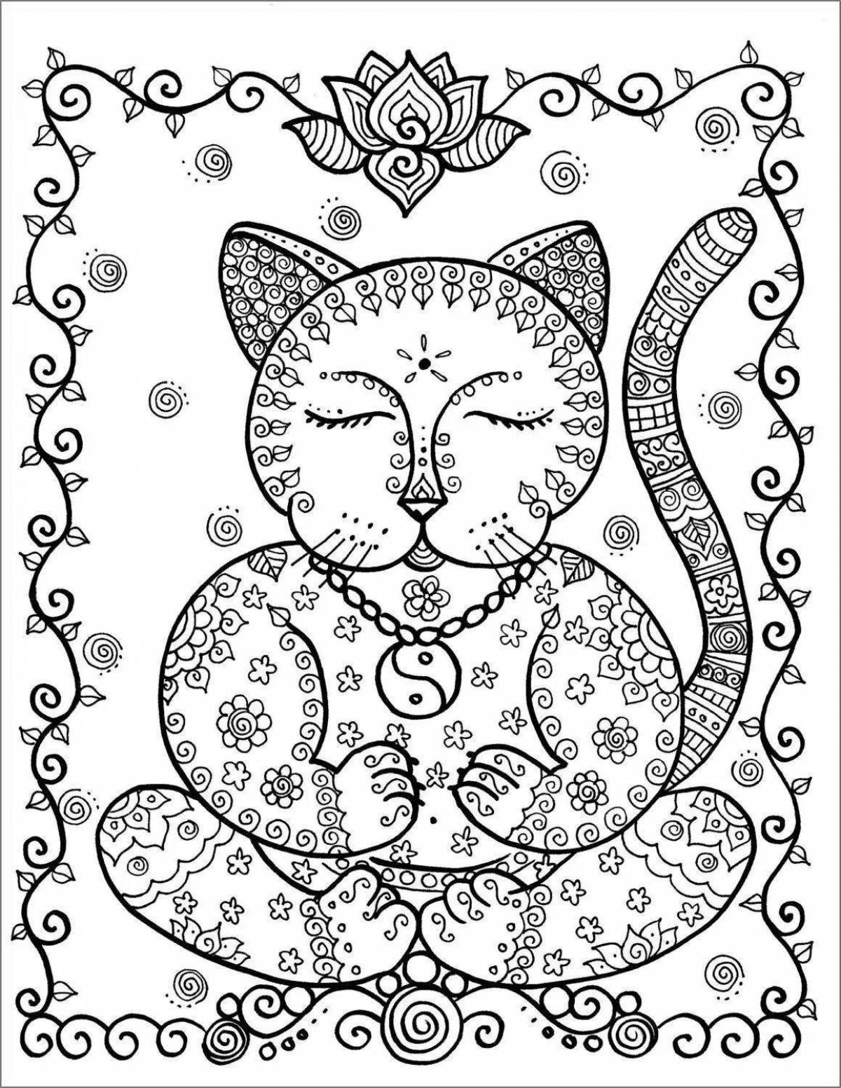 Majestic Chinese cat coloring page
