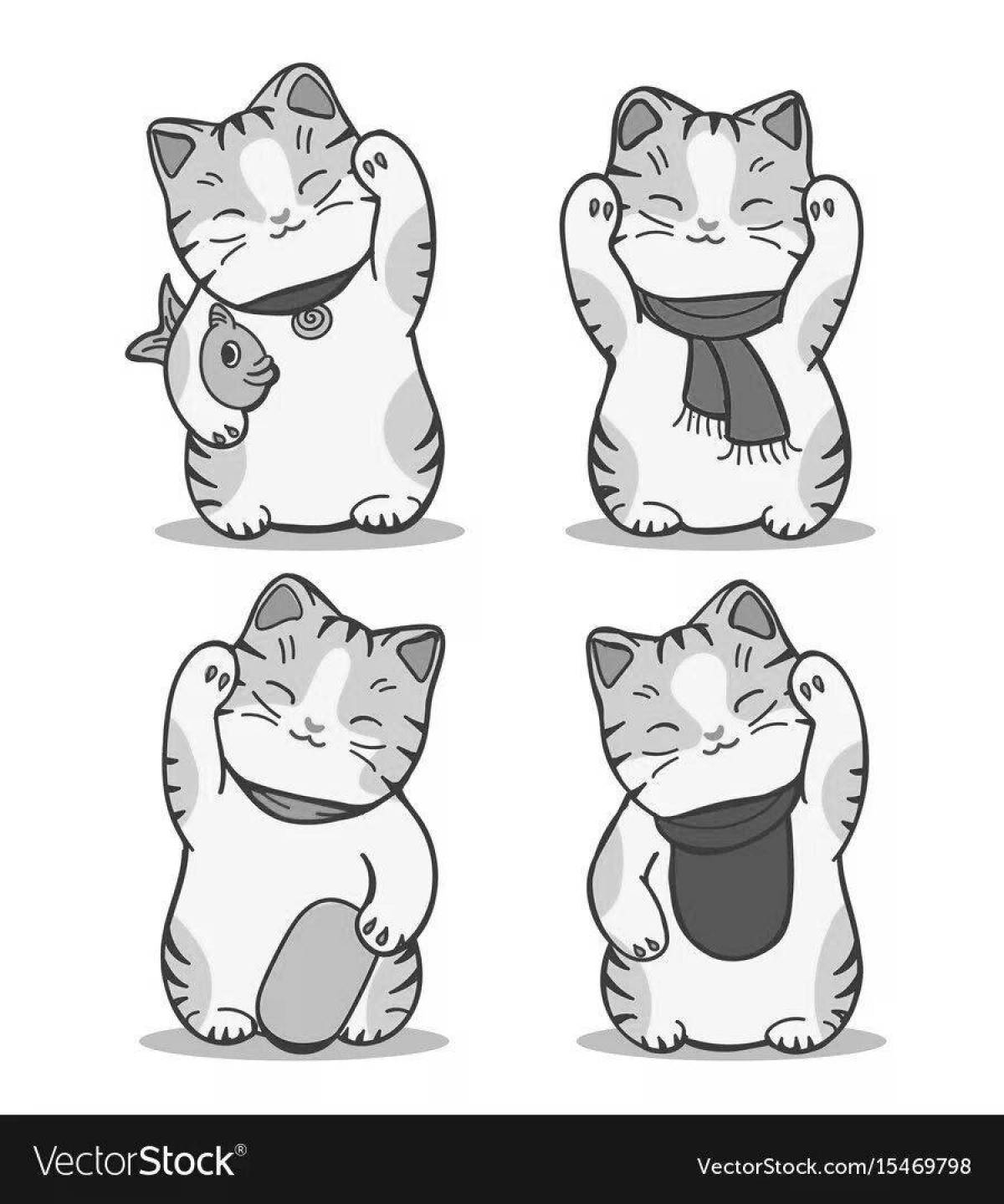 Cunning Chinese cat coloring page