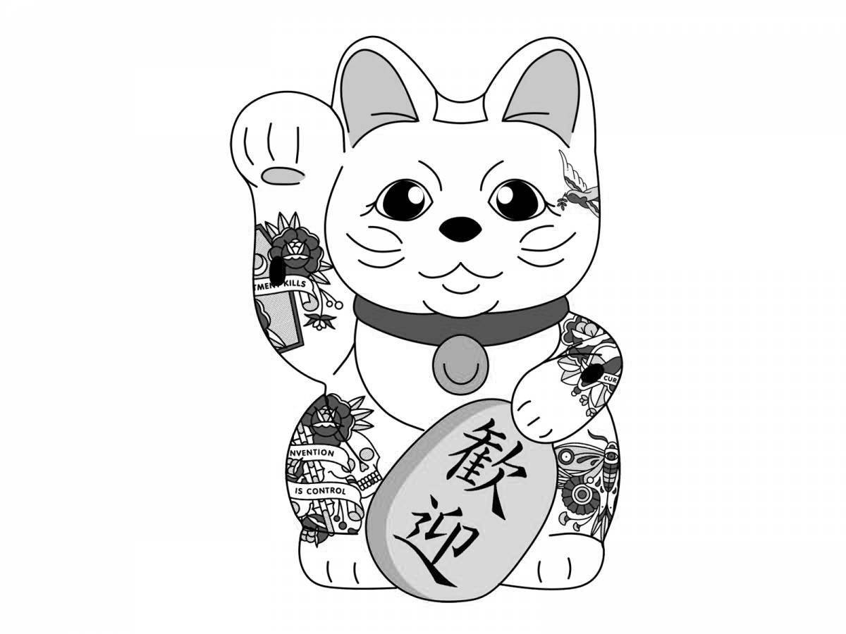 Chinese cat coloring page