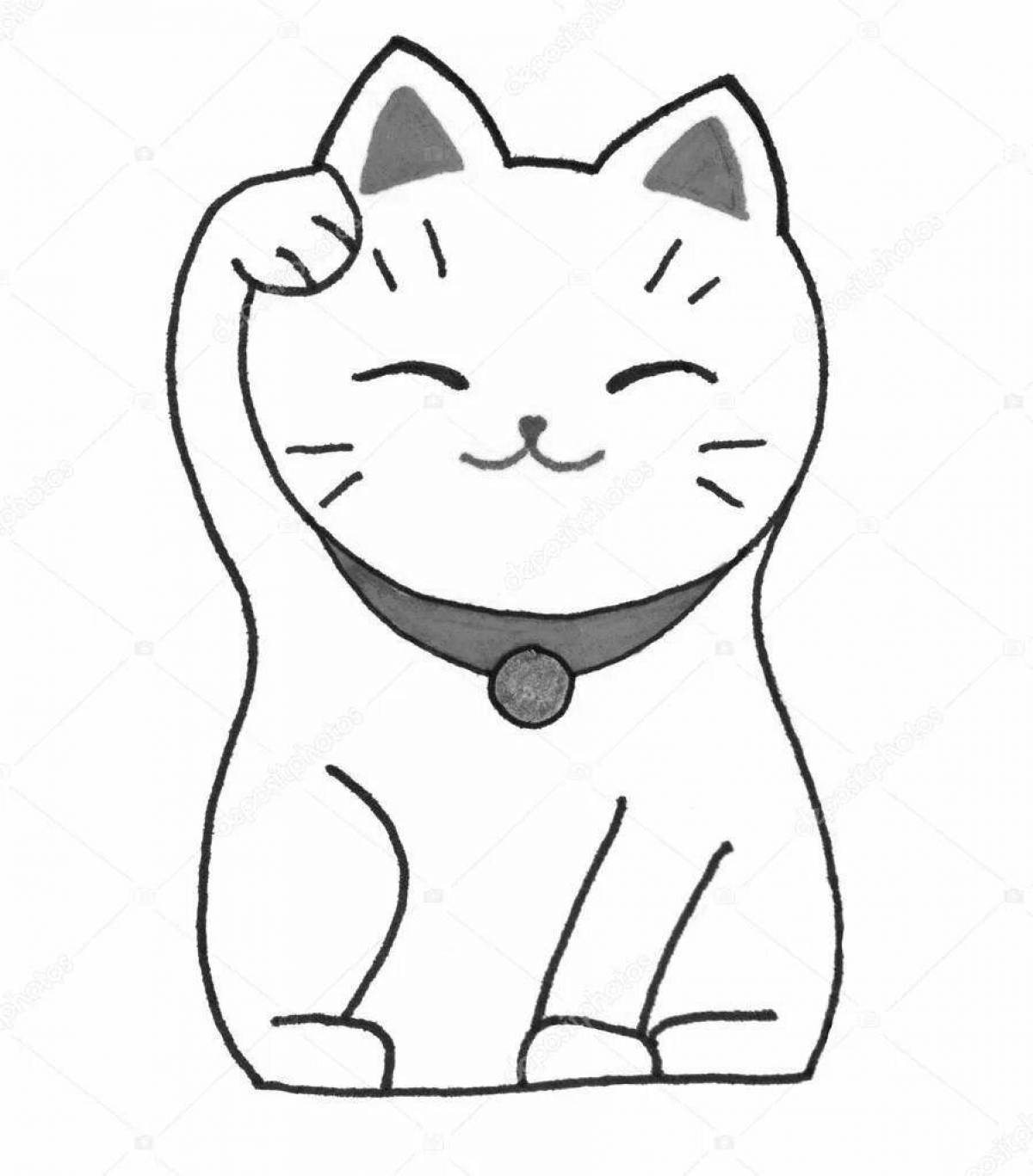 Exquisite Chinese cat coloring page