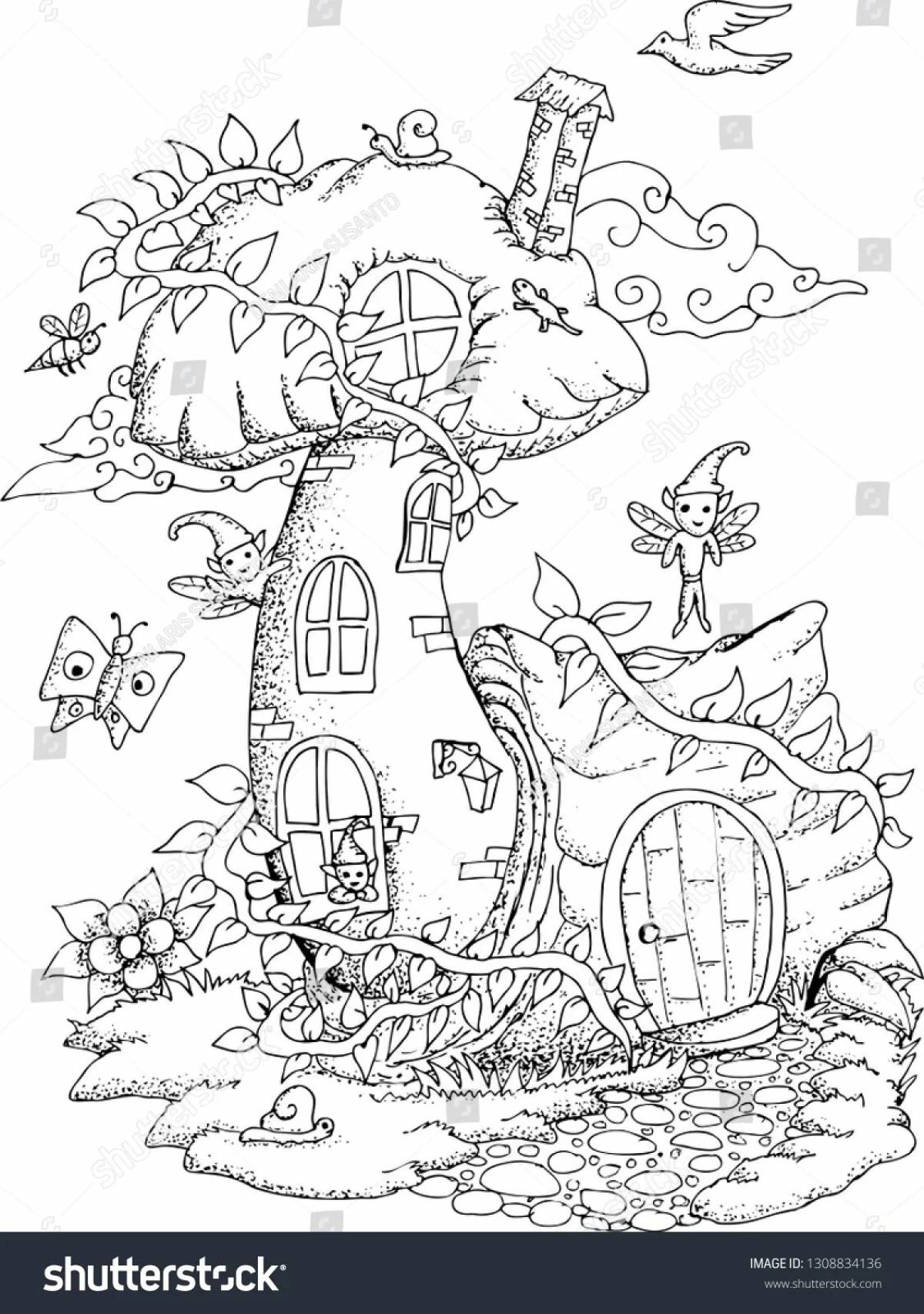 Сказочный домик на дереве раскраска