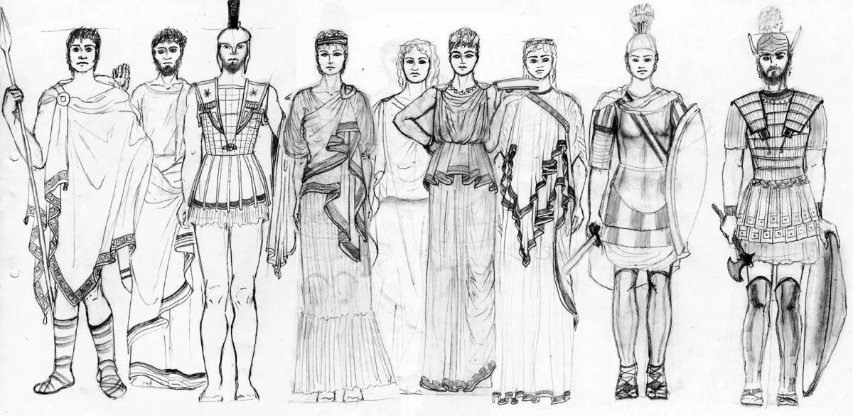 Intriguing Greek costume coloring page