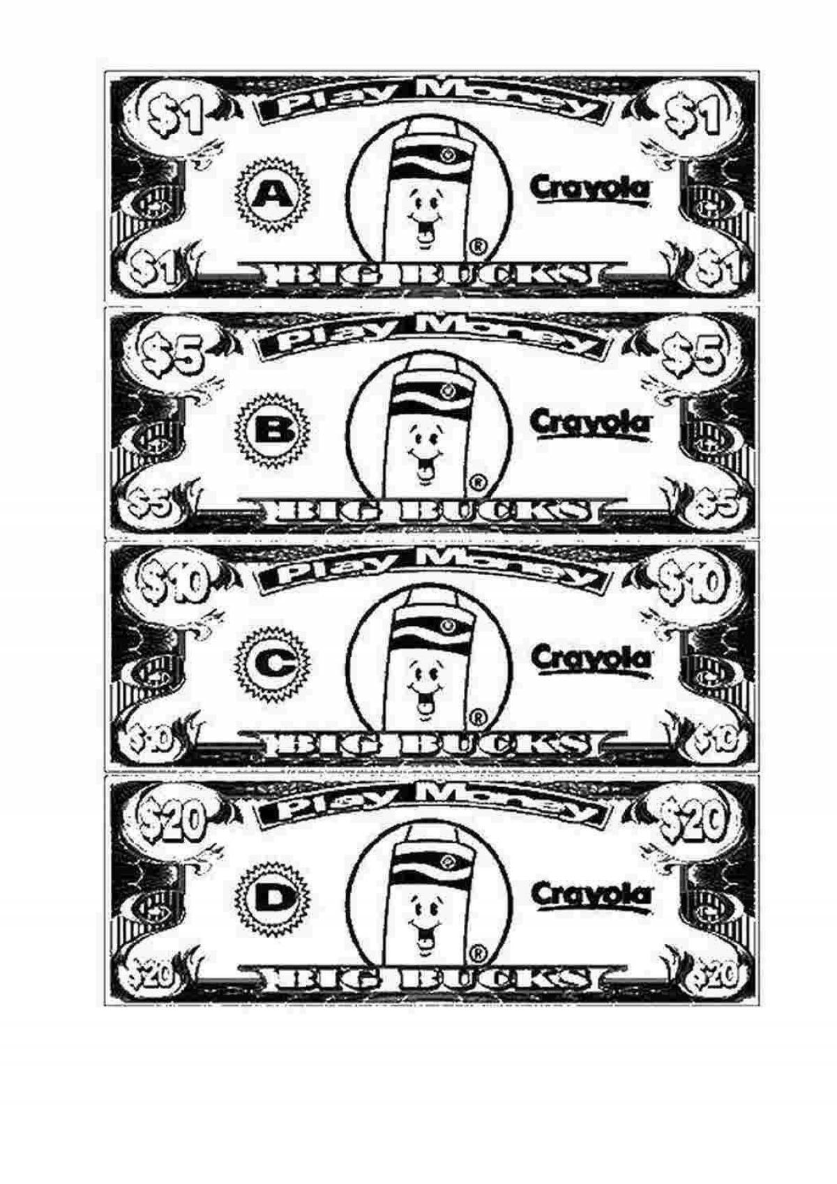 Playful dollar money coloring page