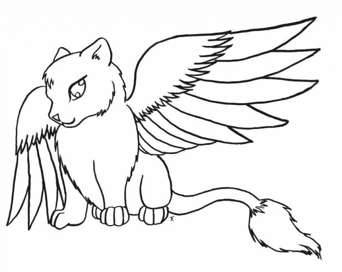 Adorable flying cat coloring page