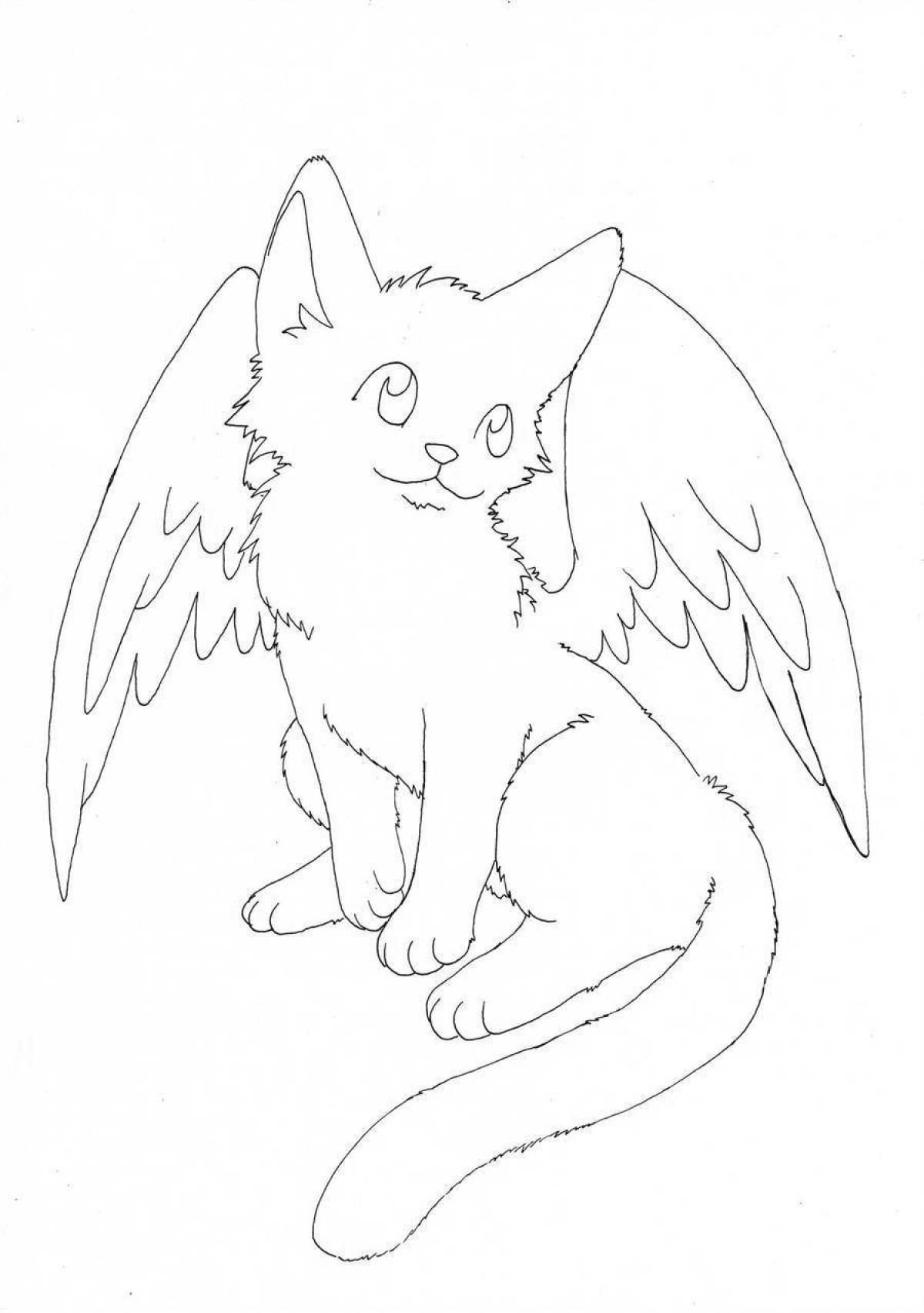 Раскраска сказочная летающая кошка