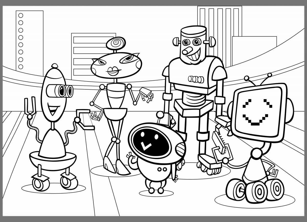 Coloring page energetic robot teacher