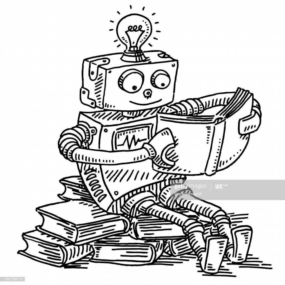 Interesting robot teacher coloring page