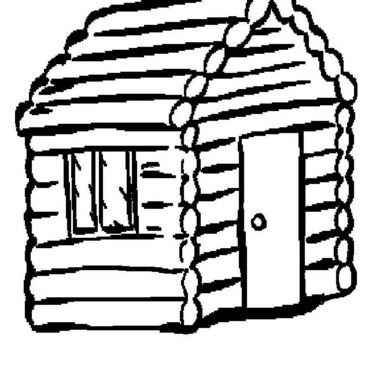 Colourful wooden hut coloring page