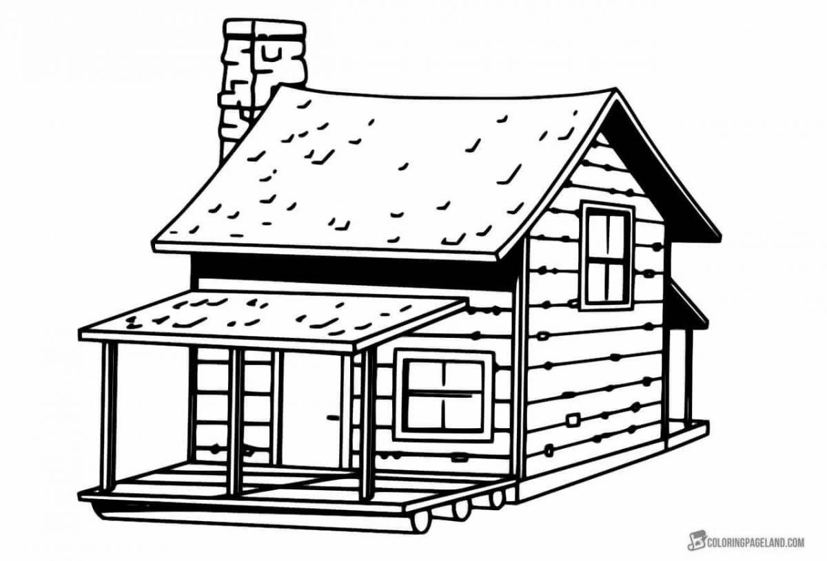 Coloring page idyllic wooden hut