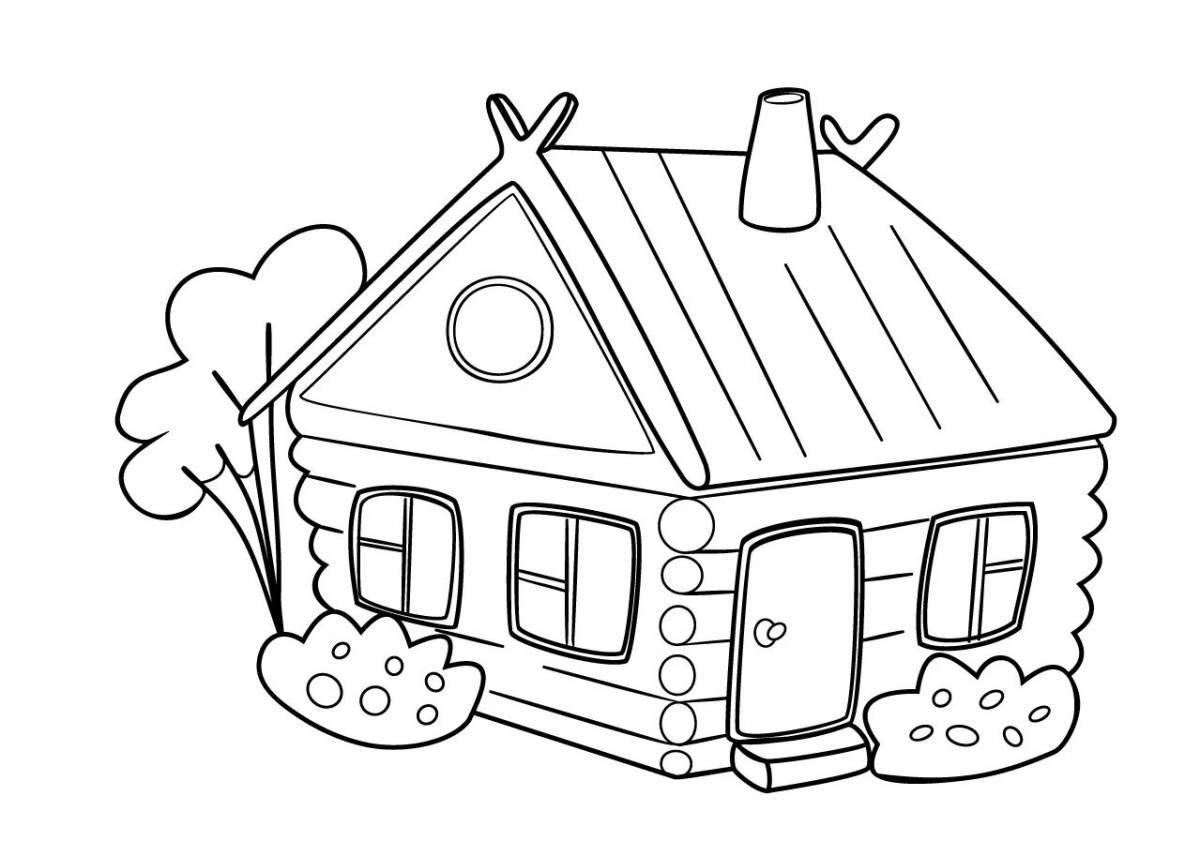 Coloring picturesque wooden hut