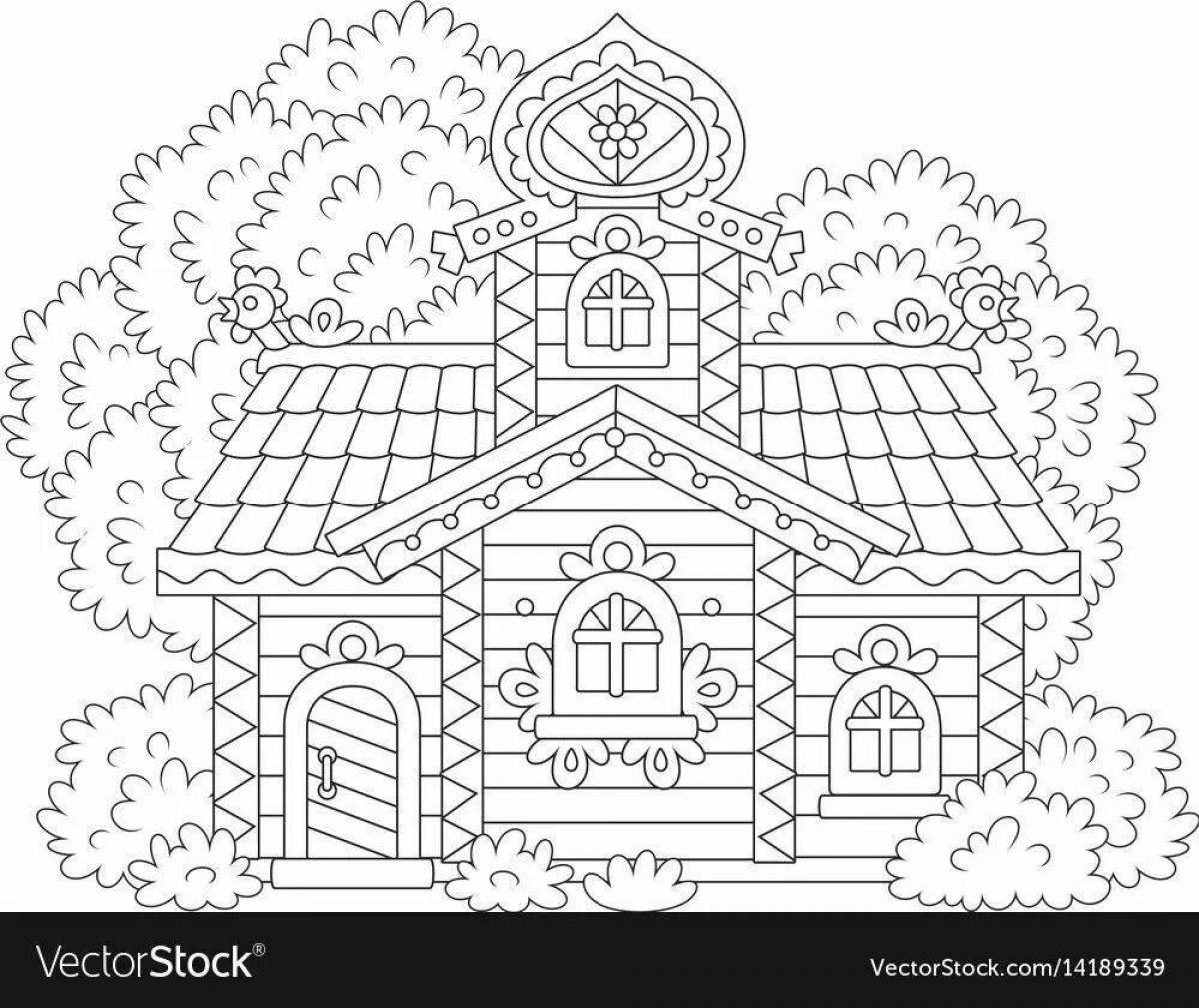 Coloring bright wooden hut