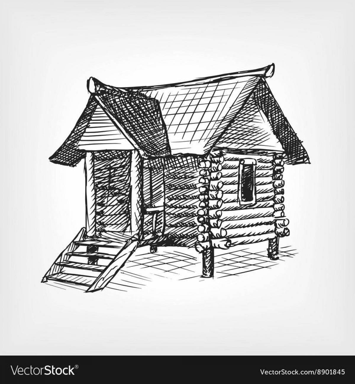 Coloring book playful wooden hut