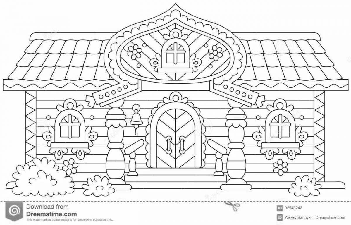 Refreshing wooden hut coloring page