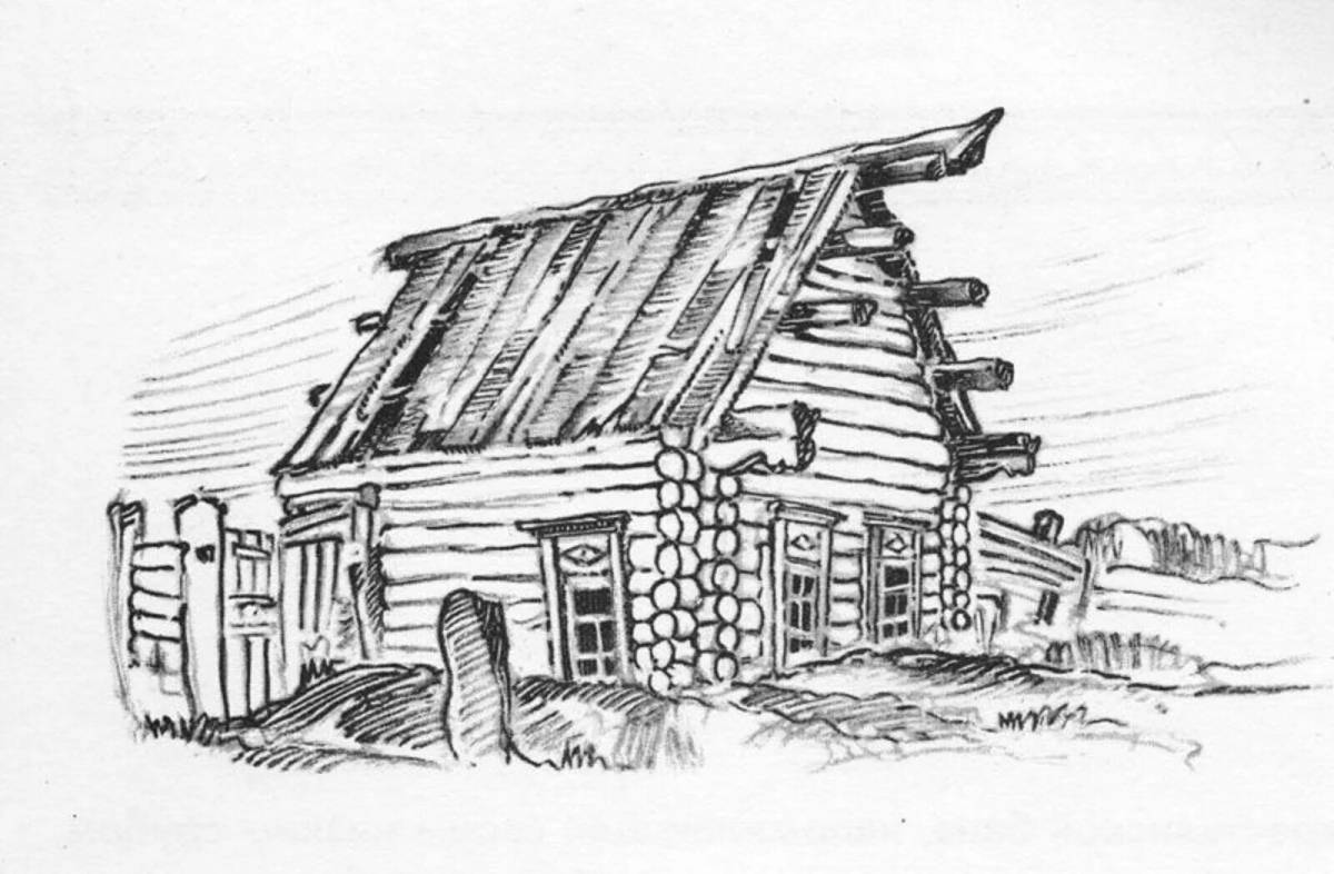 Large wooden hut coloring page