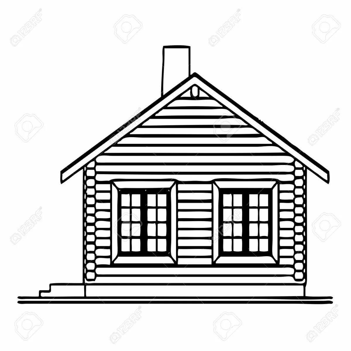 Exquisite wooden hut coloring page