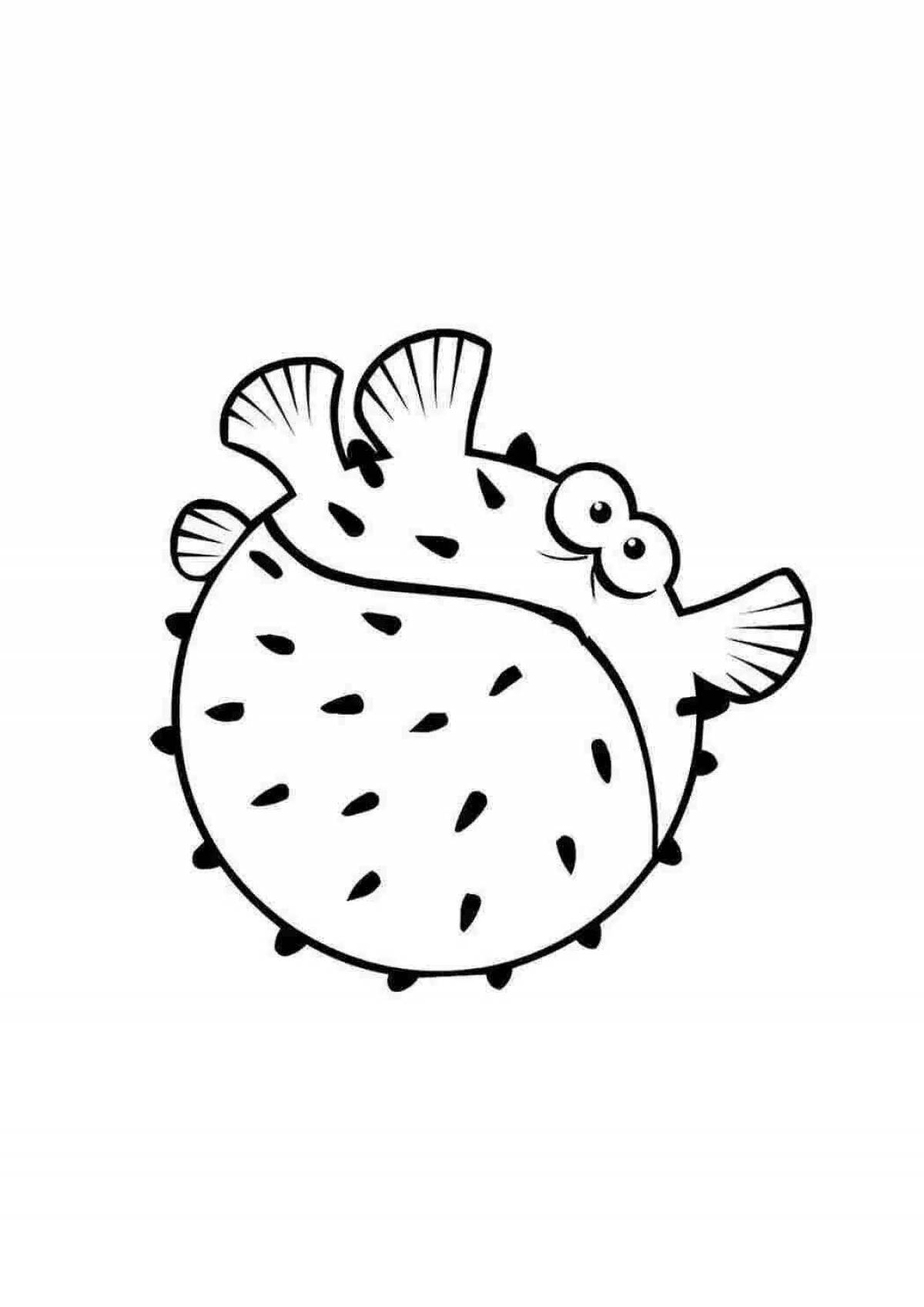 Раскраска яркая рыбка-шар