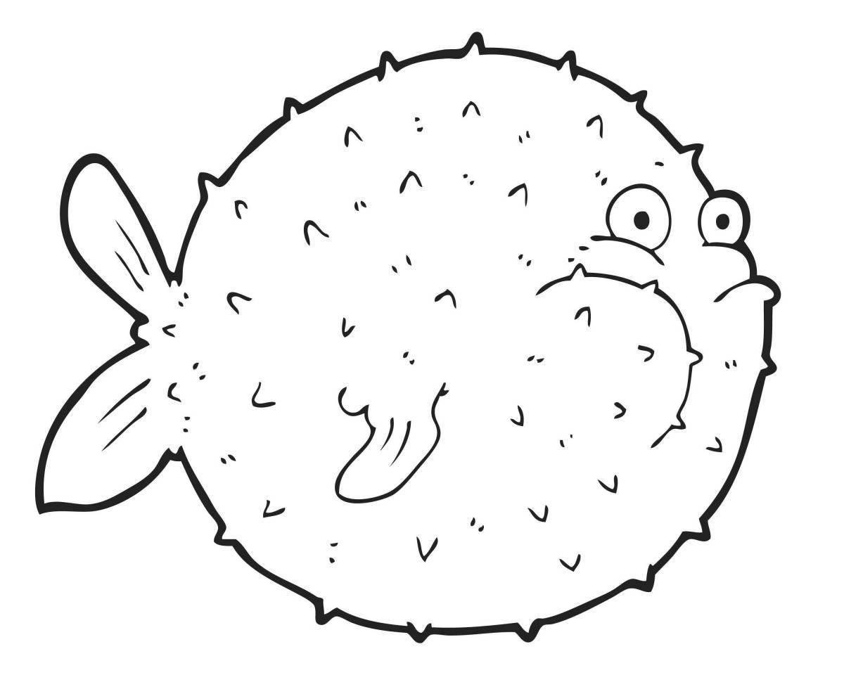 Анимированная страница раскраски рыбы-шара