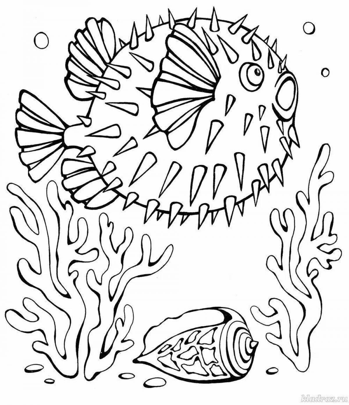 Раскраска сияющая рыба-шар