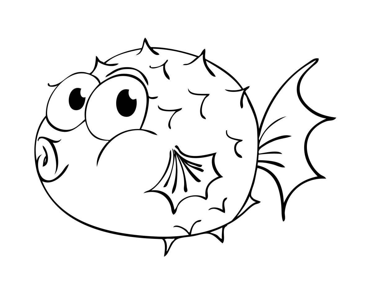 Раскраска юмористическая рыбка-шар
