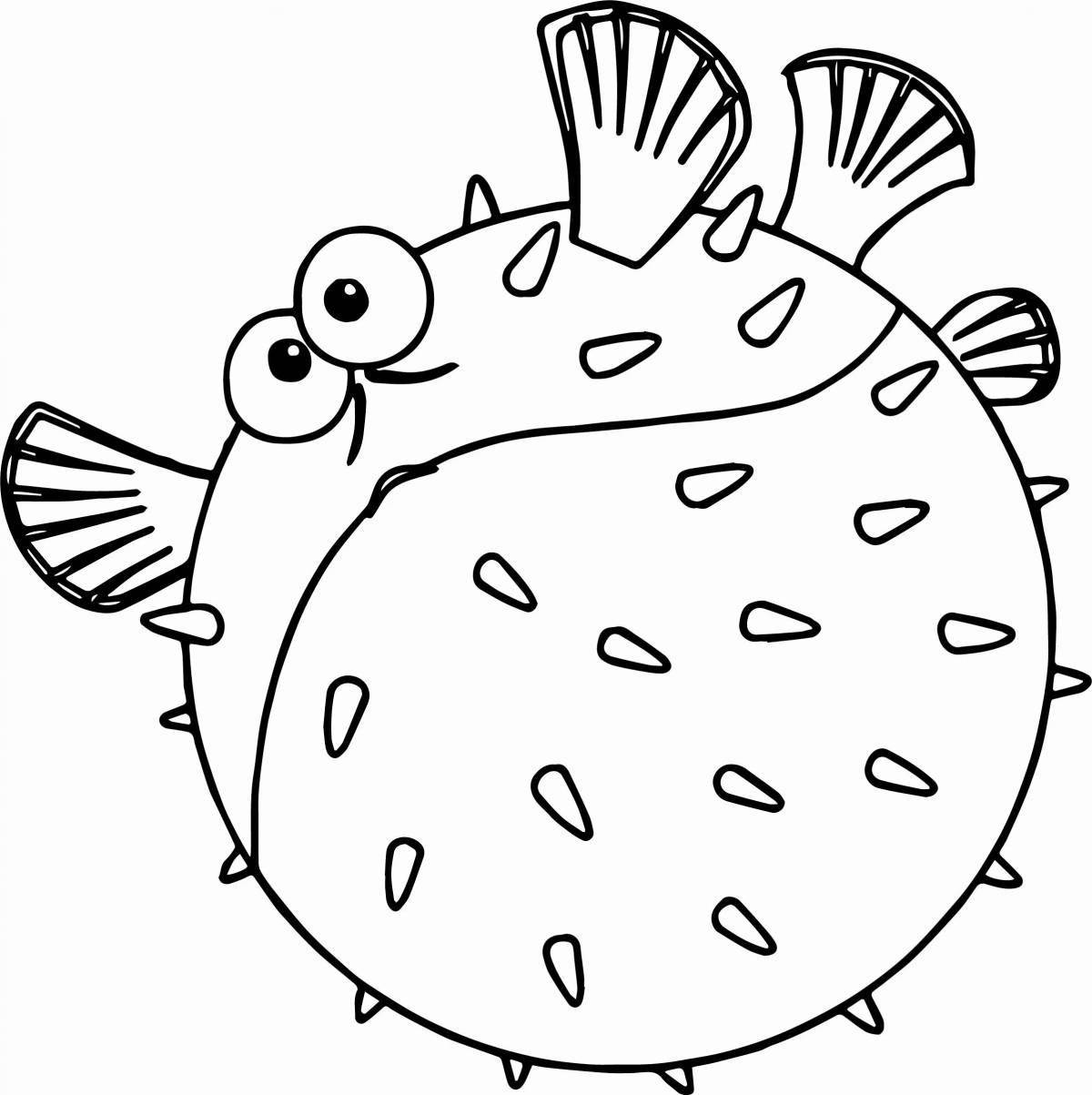 Раскраска смешная рыба-шар