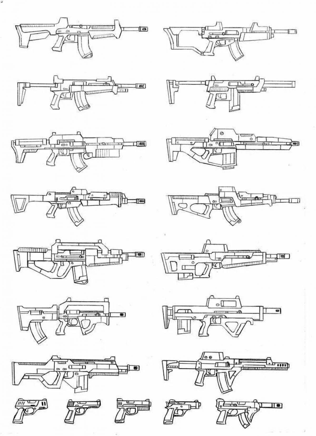 Красочная страница раскраски огнестрельного оружия